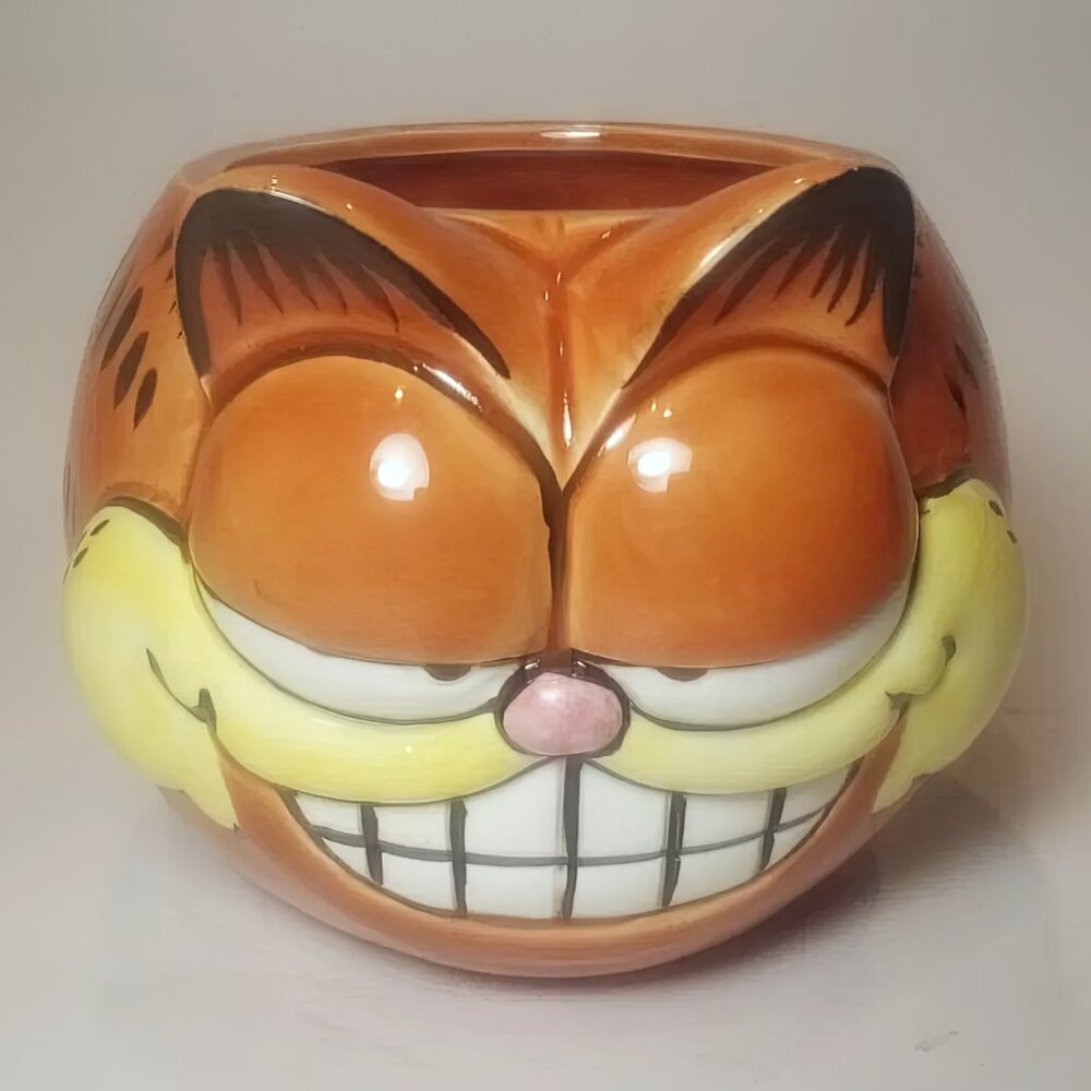 Garfield Ceramic 3D Smiling Face Mug Coffee Cup Cat 1980s Enesco